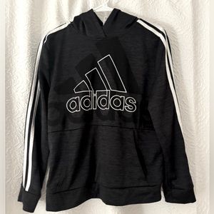 Adidas Boys Black with White Stripes on sleeves Sweatshirt with hood Size 14/16